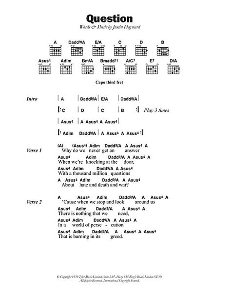 Question Sheet Music The Moody Blues Guitar Chords Lyrics Guitar Chords And Lyrics Sheet