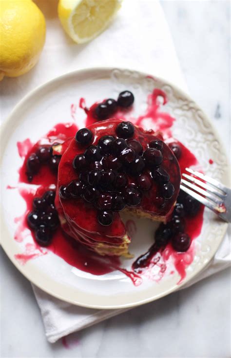 Lemon Ricotta Pancakes With Blueberry Sauce The Baker Chick