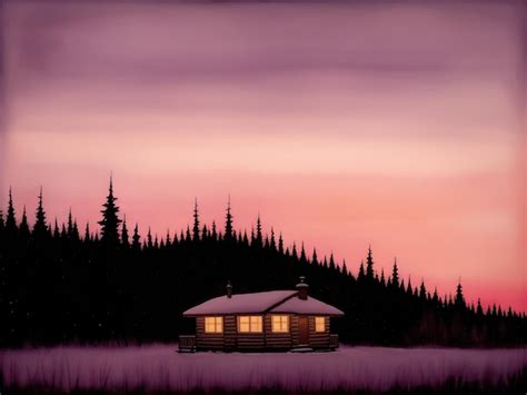 Premium Ai Image A Painting Of A Cabin In The Woods With The Lights On