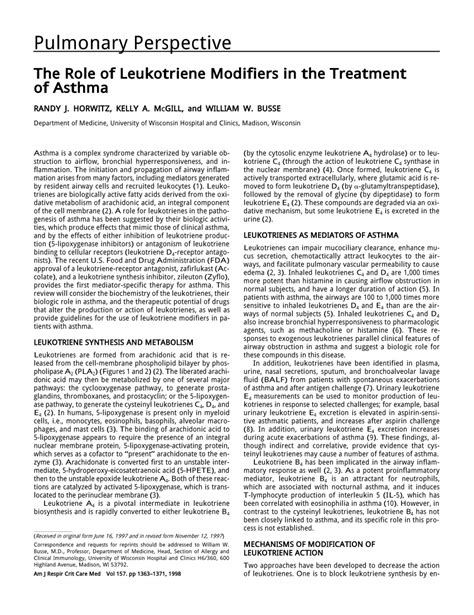 PDF The Role Of Leukotriene Modifiers In The Treatment Of Asthma