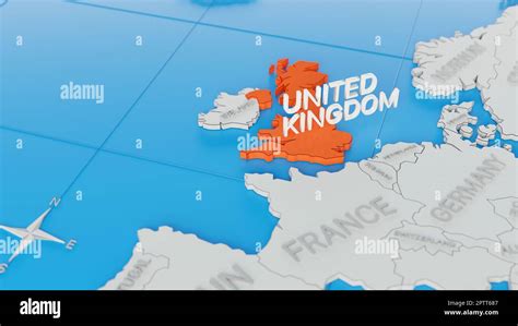 United Kingdom Highlighted On A White Simplified 3D World Map Digital