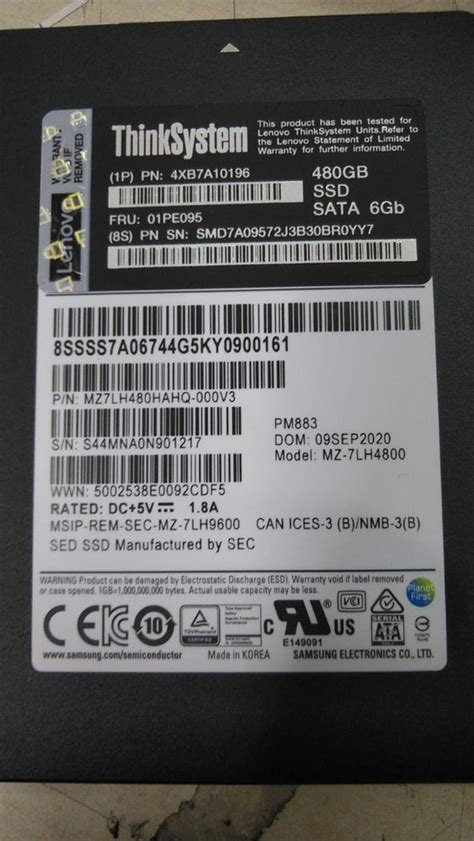 Lenovo 4XB7A10196 ThinkSystem 2 5 PM883 480GB Entry SATA 6Gbps Hot