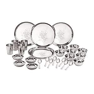 Neelam Stainless Steel Gauge Lazer Etching Bhojan Dinner Set Pcs