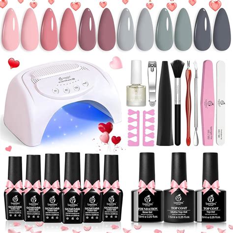 Amazon Beetles Gel Nail Polish Kit With Uv Light W Led Nail Lamp Colors Nude Gray Pink