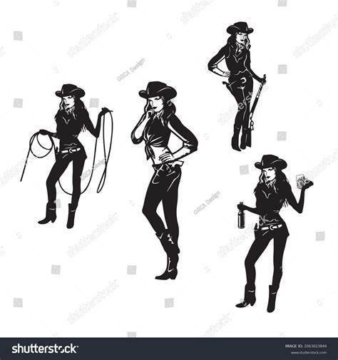 Silhouettes Western Cowgirls Vector Set Stock Vector Royalty Free 2063023844 Shutterstock