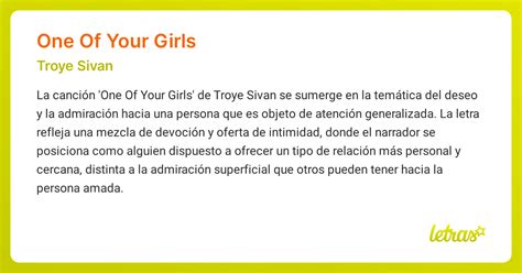 Significado De La Canción One Of Your Girls Troye Sivan Letras