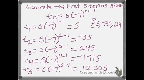 Generate Terms Using The General Term Of A Geometric Sequence Youtube