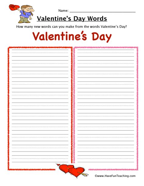 Valentines Day Words Worksheet Have Fun Teaching