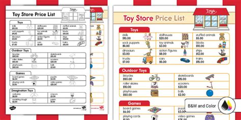 Toy Store Dramatic Play Price List Sign Teacher Made