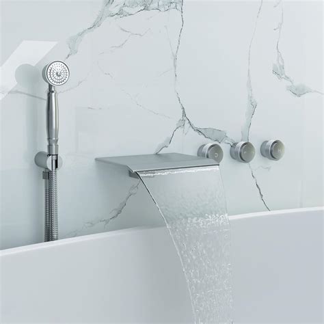 Mondawe Wall Mount Tub Faucet Set With Handheld Shower 1 8gpm High Flow Waterfall Bathtub Faucet