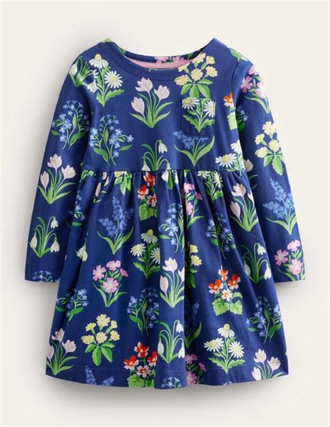 Long Sleeve Fun Jersey Dress College Navy Wild Flowers Boden Au