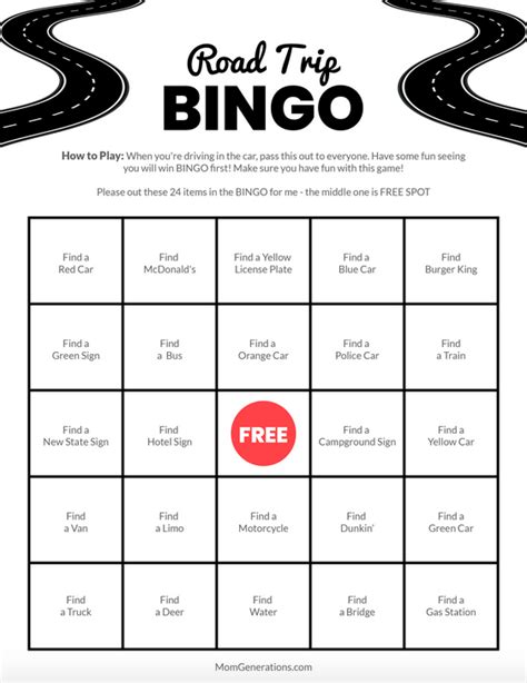 Road Trip Bingo Printable