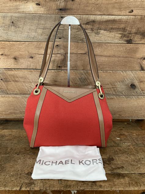 Michael Kors Large Pocket Raven Light Terracotta Canvas Shoulder Tote Nwt Fickle Moon Boutique