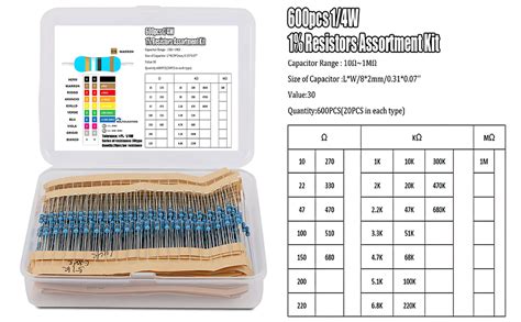 Widerstand Sortiment 30 Werte 600 StüCk WiderstäNde 10 Ohm 1M Ohm 1