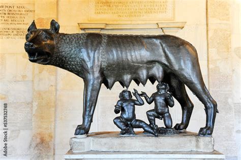 Statue Of The Mythical She Wolf Suckling The Infant Twins Romulus And