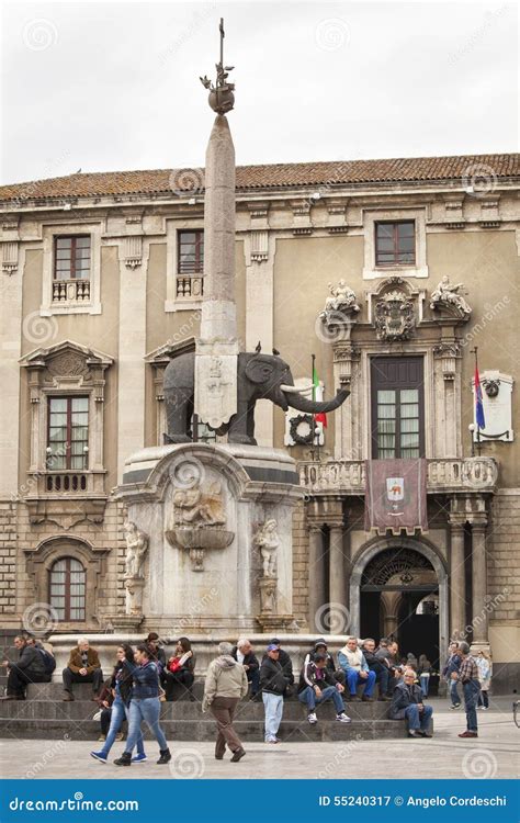 Piazza Del Duomo In Catania Sicily Italy Obelisk With Elephant