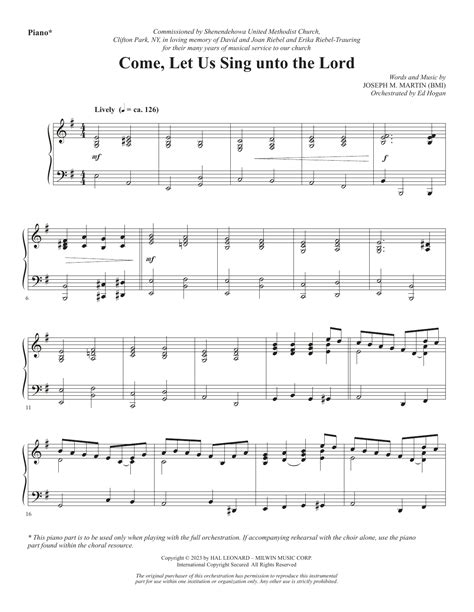 Come Let Us Sing Unto The Lord Piano By Joseph M Martin Sheet Music