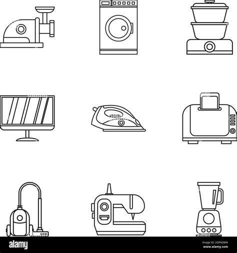 Home Appliances Icons Set Outline Style Stock Vector Image Art Alamy