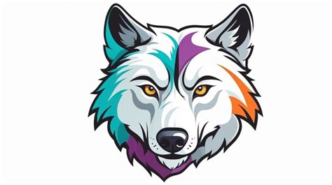 A Wolf Head With Orange Eyes And A Colorful Logo On It Premium AI