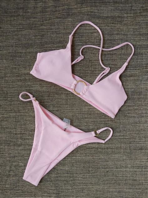 Pink String Bikini Women S Fashion Swimwear Bikinis Swimsuits On Carousell