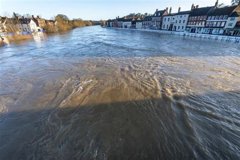 Critically High River Waters Flowing Through Bewdly Bridge Protected By