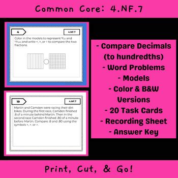 Comparing Ordering Decimals Activities Compare Decimals Task Cards