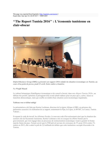 The Report Tunisia 2016 L économie tunisienne en