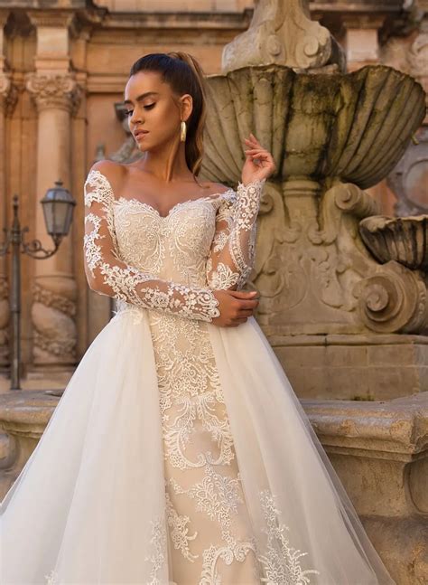 Sexy Sereia Vestidos De Casamento Saia Destacável 2019 Off Ombro Lace