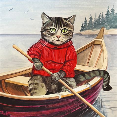 Cat Goes Rowing Original Illustration – KATE JARVIK BIRCH