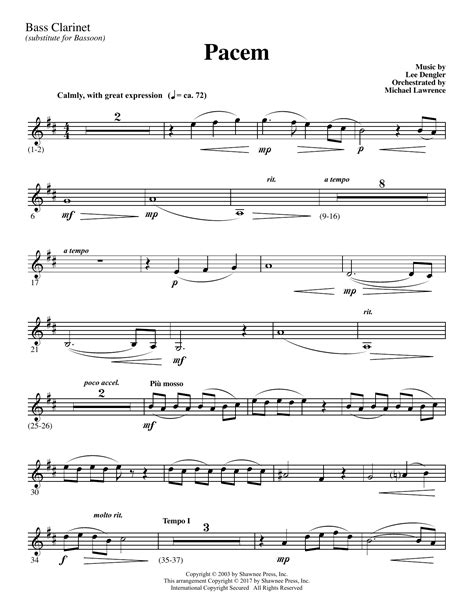 Pacem Bass Clarinet Sub Bassoon Sheet Music Lee Dengler Choir