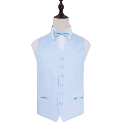 Men S Plain Baby Blue Satin Wedding Waistcoat Bow Tie Set