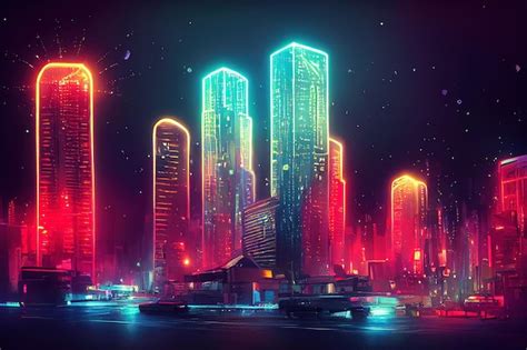 Premium Photo Futuristic City Concept Art Cityscape At Night With