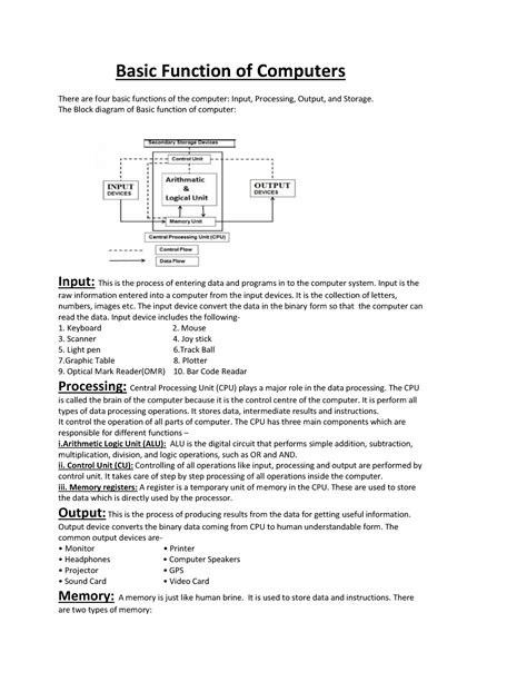 Basic Function of Computer - Basic Function of Computers There are four ...