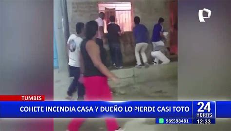 Tumbes cohete ingresa a vivienda e inicia voraz incendio Vídeo