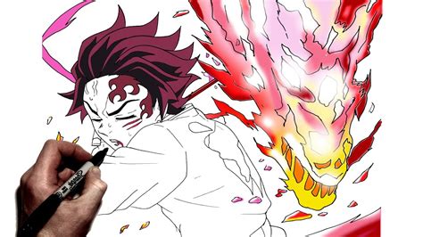 How To Draw Tanjiro Exploding Blood Dragon Step By Step Demon