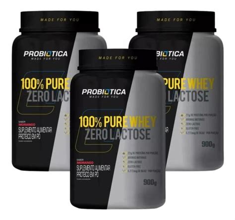 Kit 3x 100 Pure Whey Zero Lactose Pote 900g 2700 Kg Probiotica