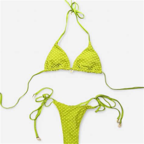 Lime Green Triangle Bikini With Seashell Details Depop