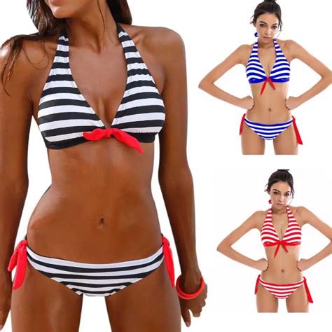 Fancinating Women Bikini Set Striped Swimsuits Swimwear Fabulous