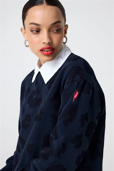 Navy With Navy Leopard Longline Sweatshirt Scamp And Dude