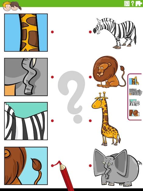 Premium Vector Match Cartoon Animals And Clippings Educational Game