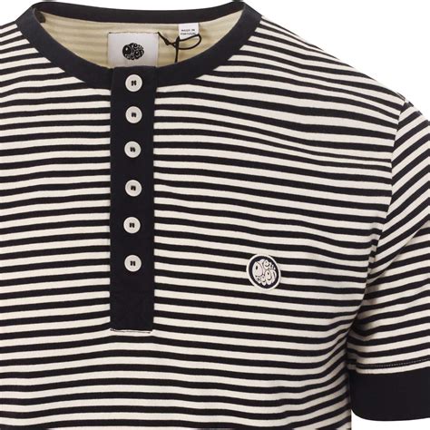 Pretty Green Mod Nautical Stripe Grandad Tee In Navy