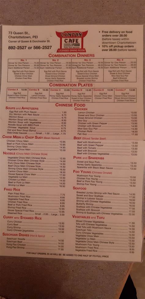 Menu At Canton Cafe Charlottetown