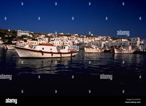 Mykonos Greece Harbor With Boats Stock Photo Alamy