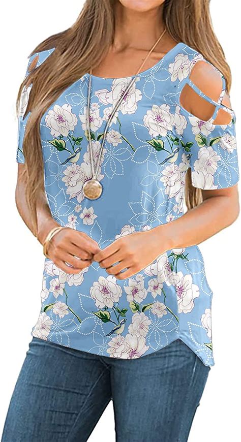 ANYJOIN Womens Summer T Shirts Strappy Short Sleeve Tunic Tops Strappy