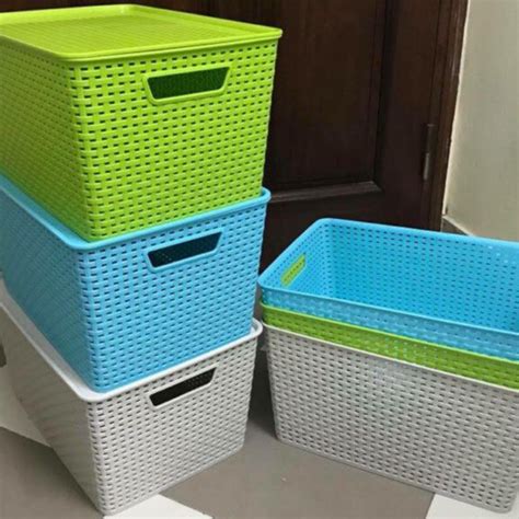 Rổ Nhựa Chữ Nhật đựng đồ Có Nắp đậy Sang đẹp Phong Cách Hàn Quốc 3 Cỡ