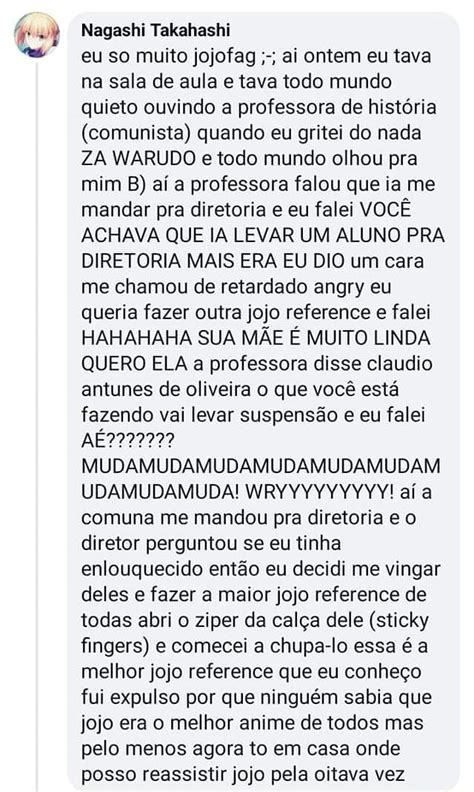 Nagashi Takahashi Eu So Muito Jojofag Ai Ontem Eu Tava Na Sala De Aula