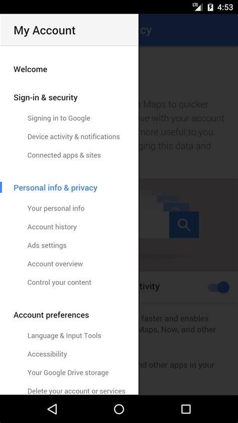 googles   account interface  checking  managing account