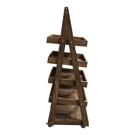 Mobile Rustic Brown 5 Tier Slanted Wooden A Frame Display Stand