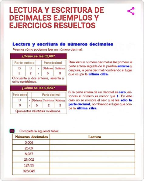 Solved En La Tabla Xfa Ayuden Sii Lectura Y Escritura De Decimales