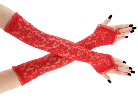 Extra Red Lace Long Fingerless Gloves Arm Warmers Gothic